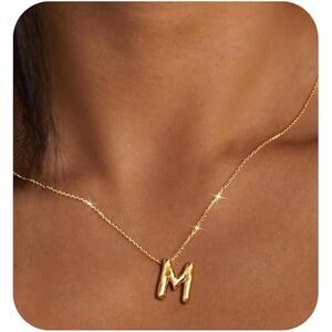 NEW‎ Bubble Letter Necklace Gold Initial M (4004)